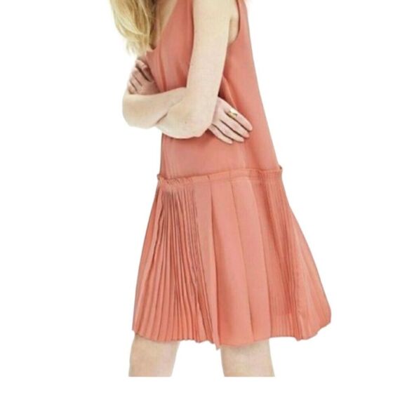 Banana Republic Peach Retro Pleated Drop Waist Dress Size 10 - Picture 2 of 11